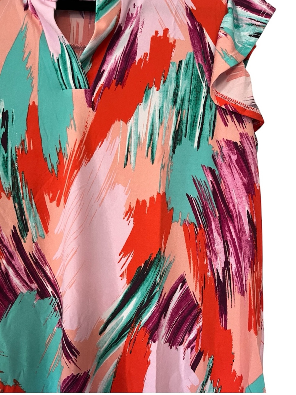 Multi color Abstract Pattern Flutter Short Sleeve Top Blouse Size Medium NWOT - Picture 2 of 15